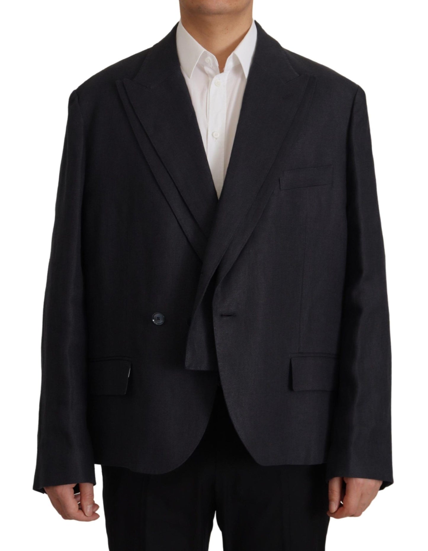 Dolce &amp; Gabbana Elegante blazer doppiopetto in lino blu scuro