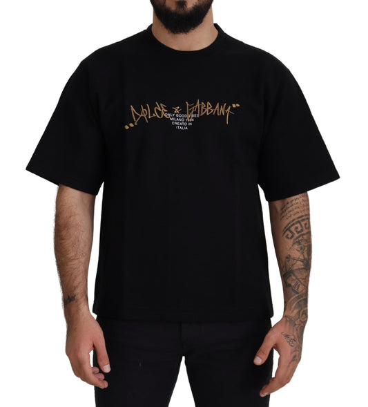 T-shirt girocollo elegante in misto cotone nero di Dolce &amp; Gabbana