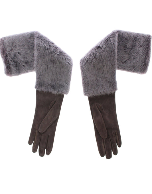 Dolce &amp; Gabbana Серые замшевые кожаные перчатки из норки и овчины