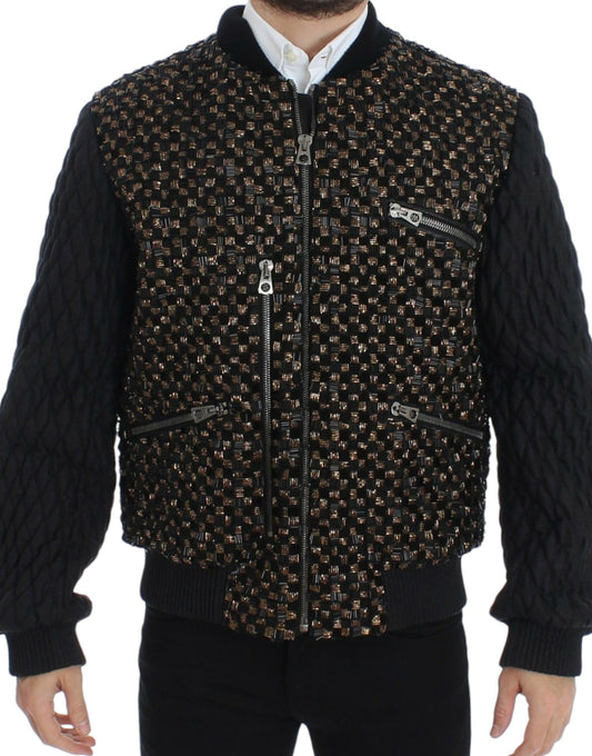 Черная куртка из козьей кожи с пайетками Dolce &amp; Gabbana