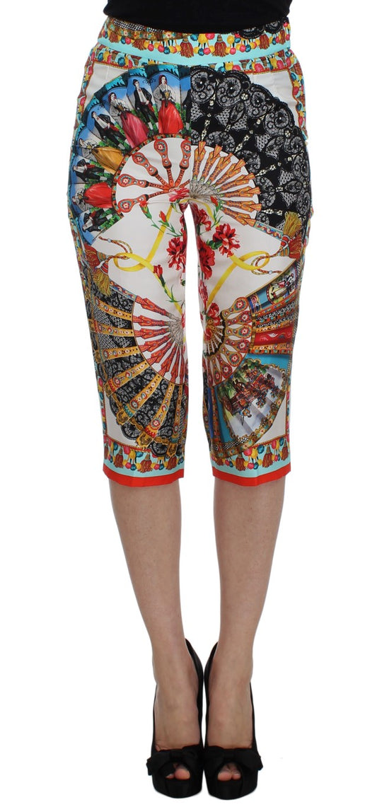 Pantaloni Capri in Seta Maiolica Multicolor di Dolce &amp; Gabbana