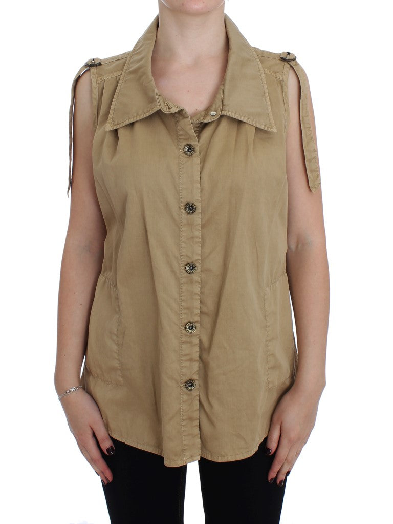 PLEIN SUD Blusa smanicata in cotone beige