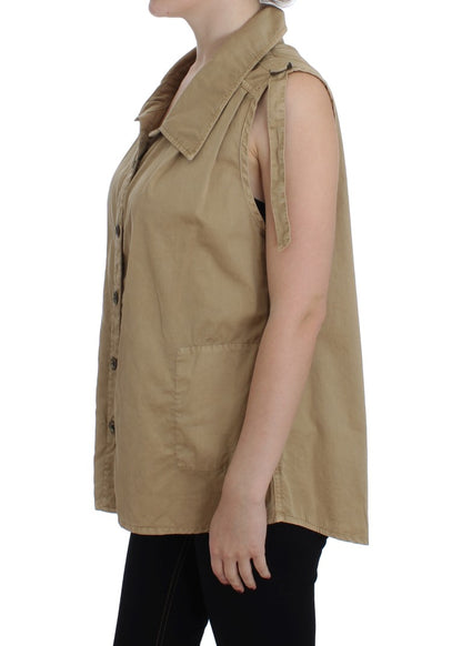 PLEIN SUD Blusa smanicata in cotone beige