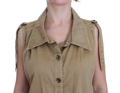 PLEIN SUD Blusa smanicata in cotone beige