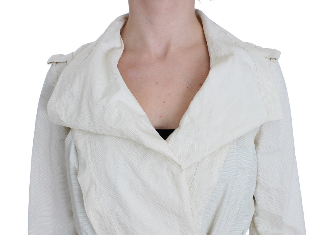 PLEIN SUD Elegant White Wrap Trench Jacket