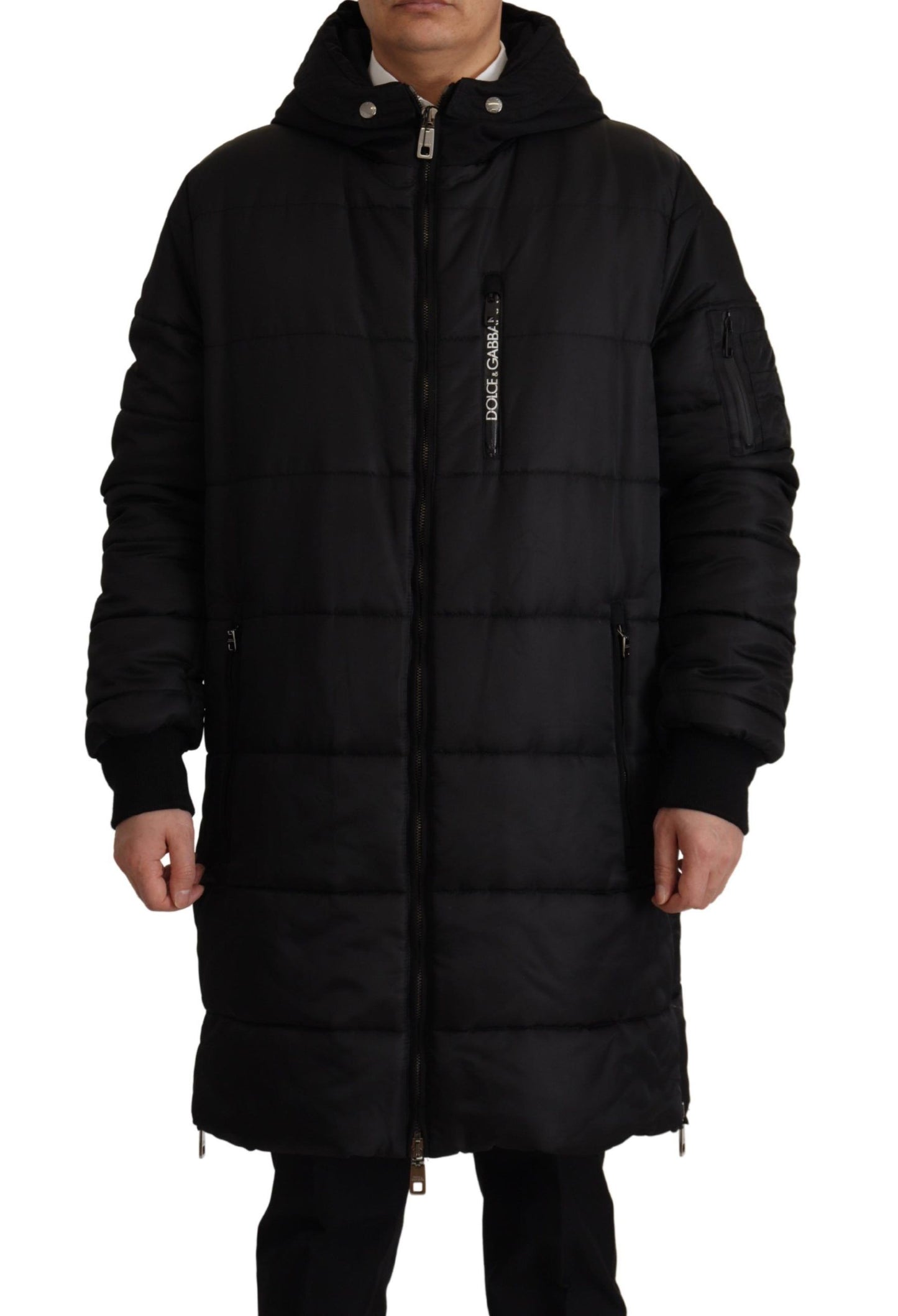 Dolce &amp; Gabbana Elegante Parka Invernale Nero Con Cappuccio