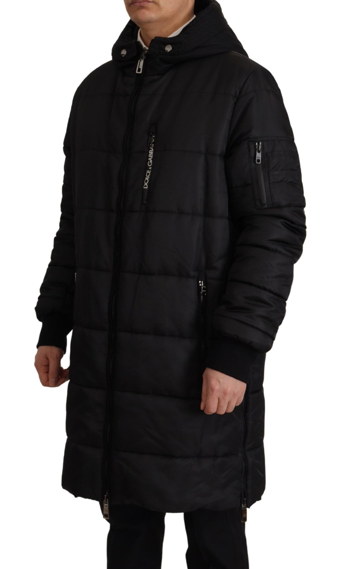 Dolce &amp; Gabbana Elegante Parka Invernale Nero Con Cappuccio