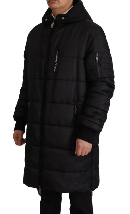 Dolce &amp; Gabbana Elegante Parka Invernale Nero Con Cappuccio