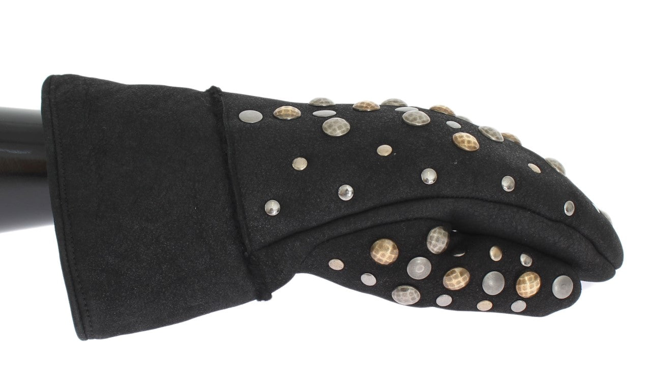 Dolce & Gabbana Elegant Studded Gray Wool Gloves