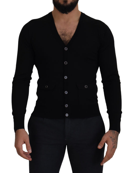 Dolce &amp; Gabbana Elegante Cardigan Nero con Bottoni in Lana