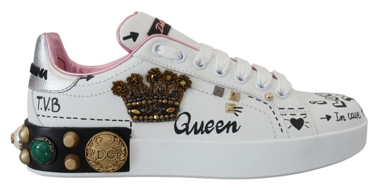 Dolce &amp; Gabbana Scarpe da ginnastica Queen Crown Chic in pelle