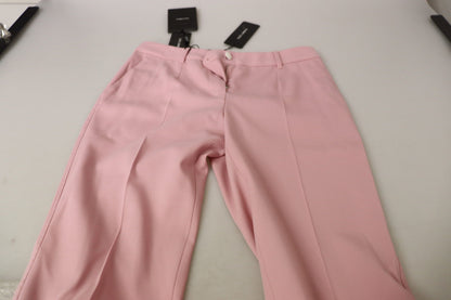 Pantaloni rosa in lana vergine Dolce &amp; Gabbana Chic a vita media