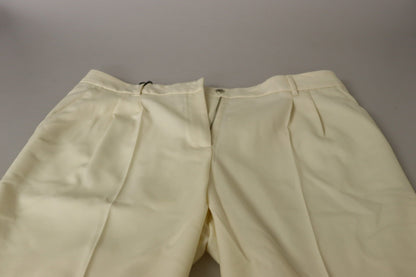 Dolce &amp; Gabbana Pantaloni eleganti in lana a vita alta color avorio