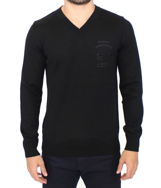 Ermanno Scervino Elegante Maglione Nero Scollo A V In Misto Lana