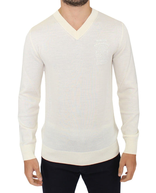 Ermanno Scervino Pullover Off-White in misto lana con scollo a V