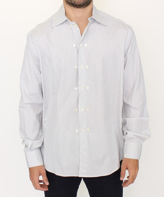 Ermanno Scervino Camicia Elegante in Cotone a Righe Bianche e Grigie