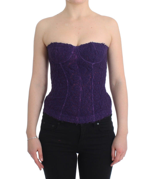 Ermanno Scervino Corsetto bustier in misto seta e pizzo viola