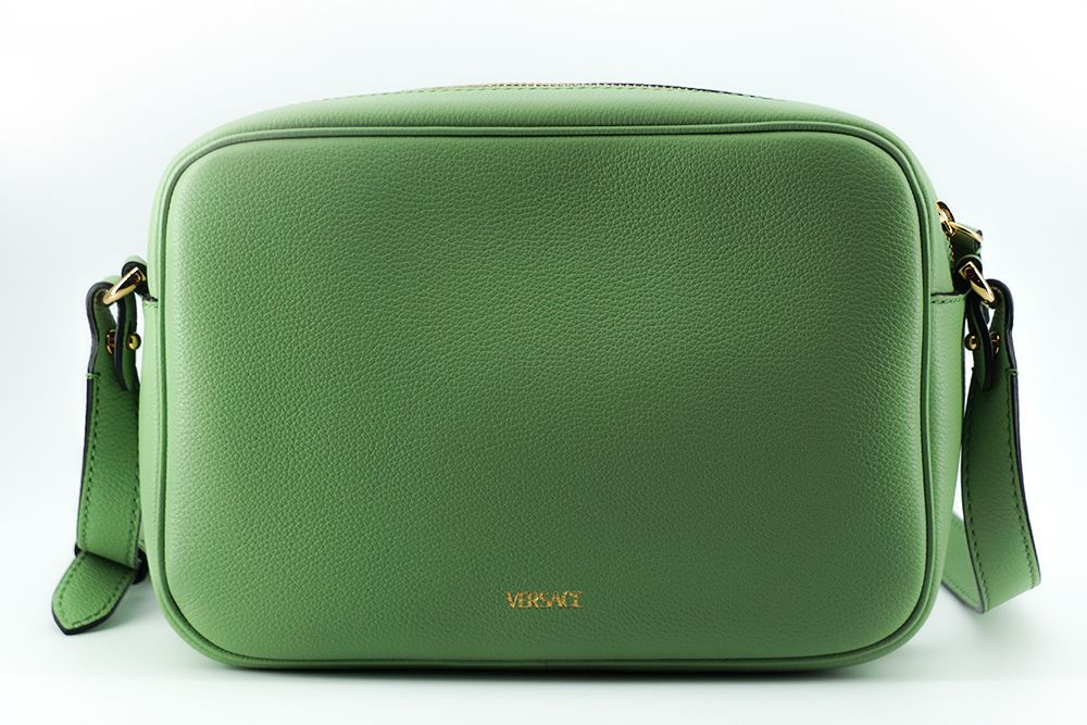 Borsa per fotocamera Versace elegante in pelle verde menta