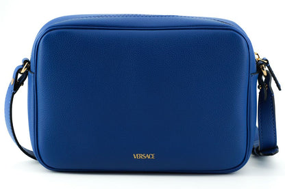 Borsa per fotocamera Versace elegante in pelle di vitello blu