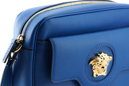 Borsa per fotocamera Versace elegante in pelle di vitello blu