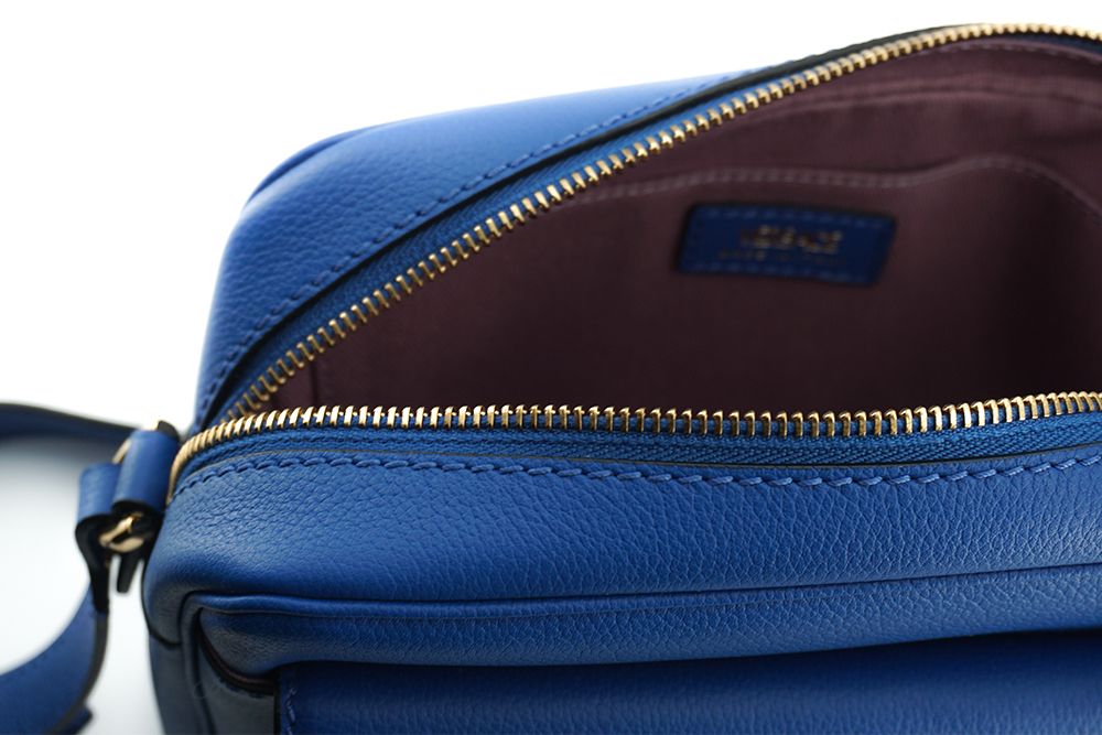 Borsa per fotocamera Versace elegante in pelle di vitello blu