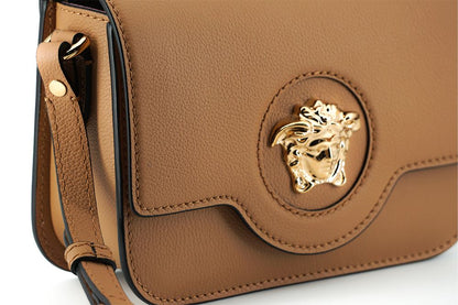 Borsa a tracolla Versace elegante in pelle di vitello marrone