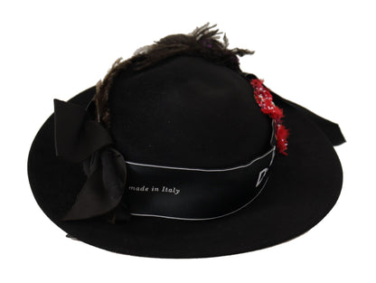 Dolce &amp; Gabbana Elegante Cappello Nero a Tesa Larga