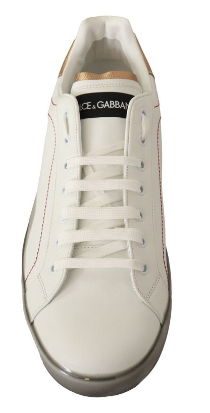 Dolce &amp; Gabbana Eleganti sneakers in pelle bianca e oro