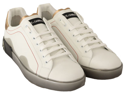 Dolce &amp; Gabbana Eleganti sneakers in pelle bianca e oro