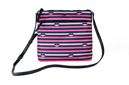 Kate Spade Jae Nylon Leather Flat Pink Striped Multi Crossbody HandBag Purse