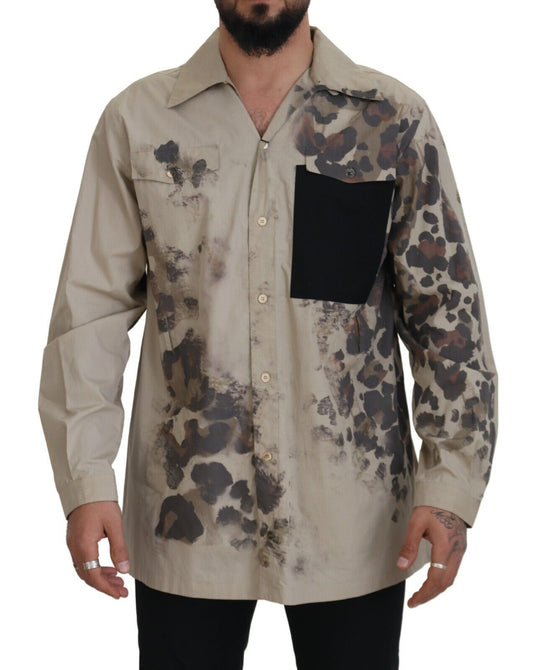 Camicia casual button-down in cotone beige Dolce &amp; Gabbana