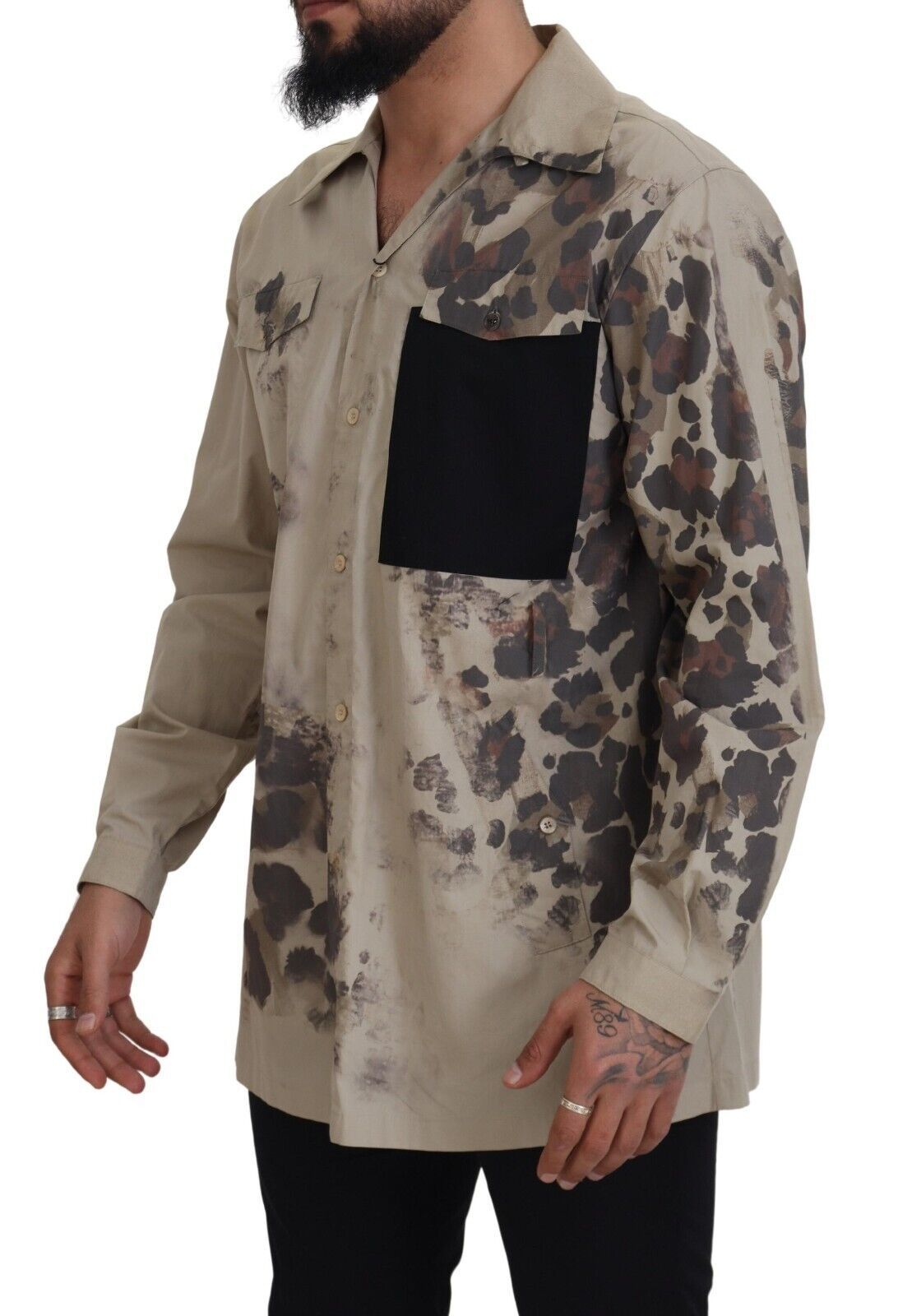 Camicia casual button-down in cotone beige Dolce &amp; Gabbana