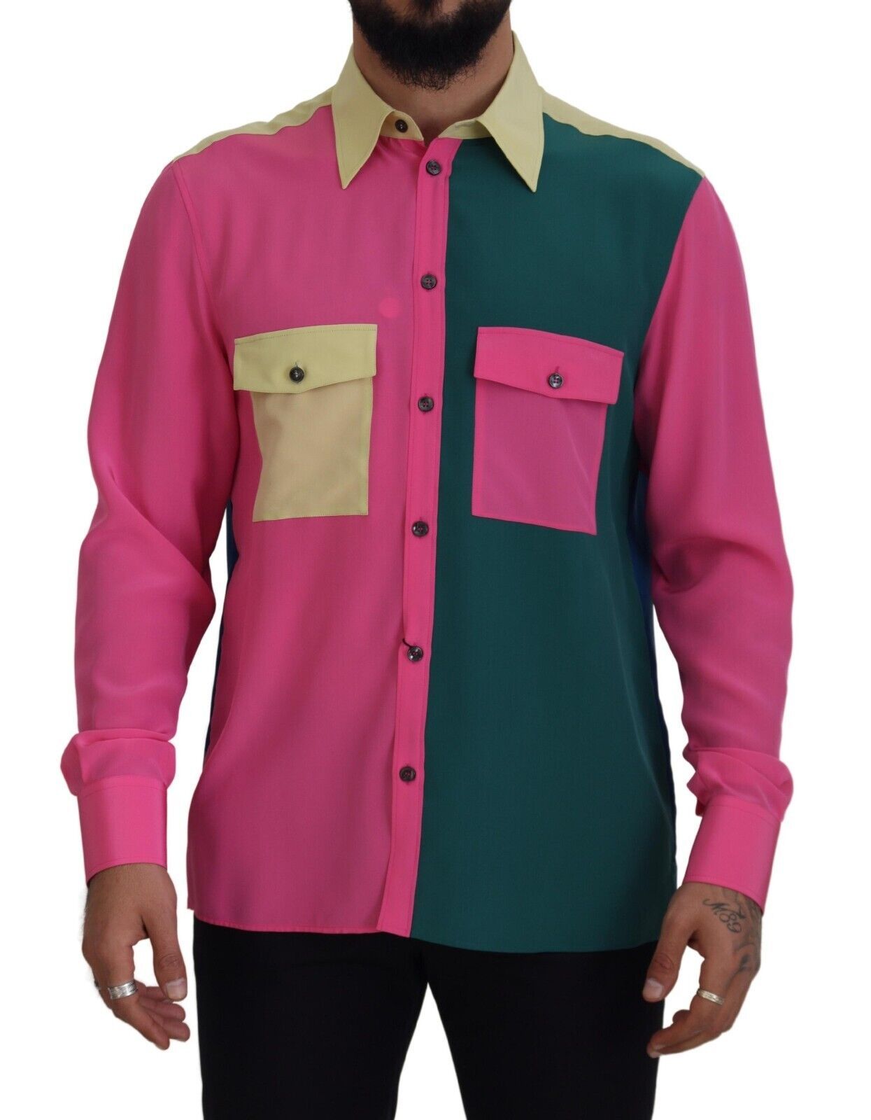 Dolce &amp; Gabbana Elegante camicia button-down in seta multicolor