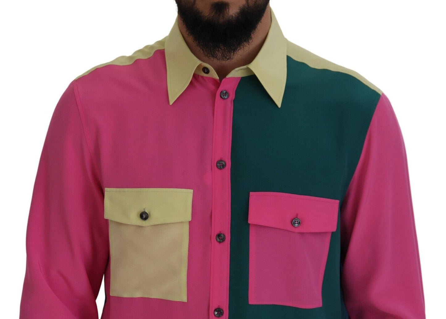 Dolce &amp; Gabbana Elegante camicia button-down in seta multicolor