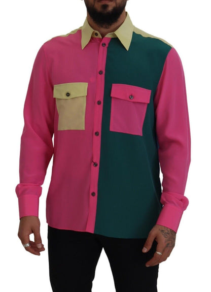 Dolce &amp; Gabbana Elegante camicia button-down in seta multicolor