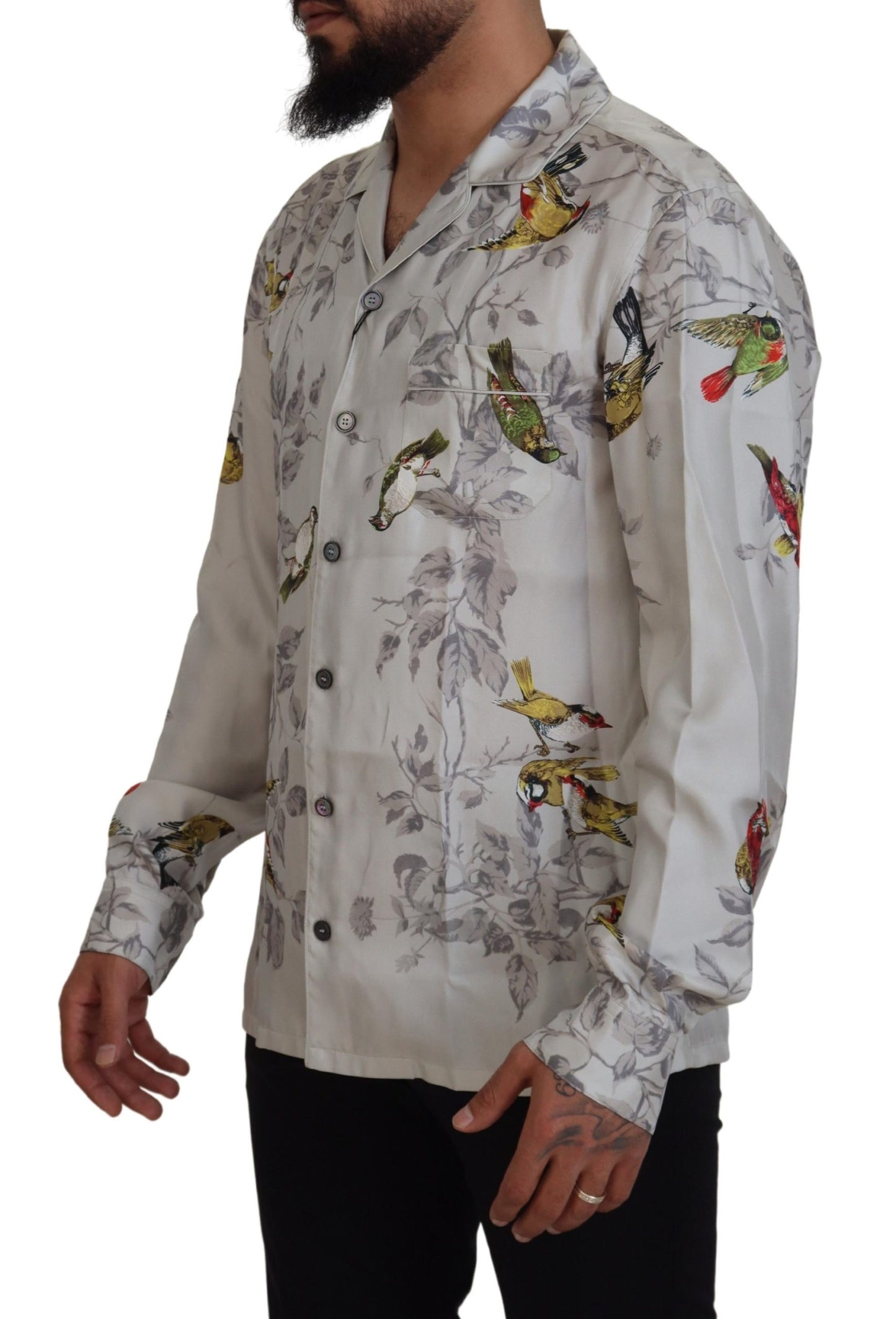 Dolce &amp; Gabbana Camicia casual elegante in seta con stampa uccelli