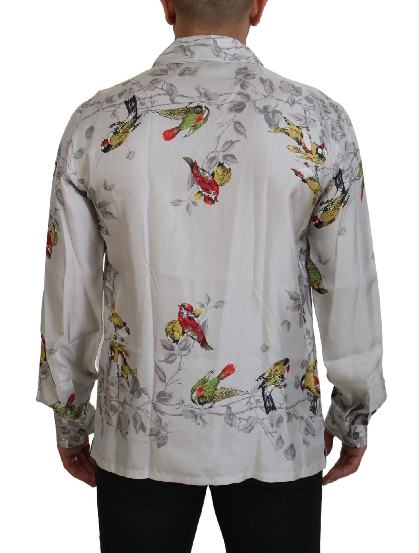 Dolce &amp; Gabbana Camicia casual elegante in seta con stampa uccelli