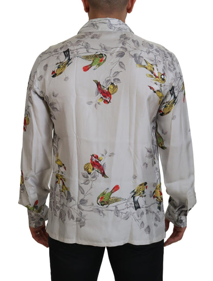 Dolce &amp; Gabbana Camicia casual elegante in seta con stampa uccelli