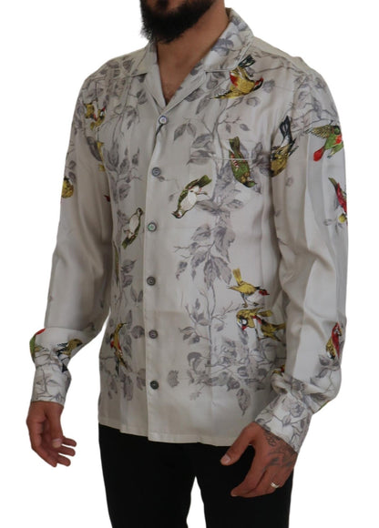 Dolce &amp; Gabbana Camicia casual elegante in seta con stampa uccelli