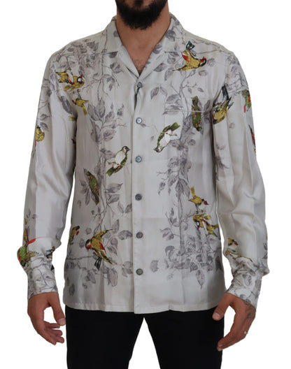 Dolce &amp; Gabbana Camicia casual elegante in seta con stampa uccelli