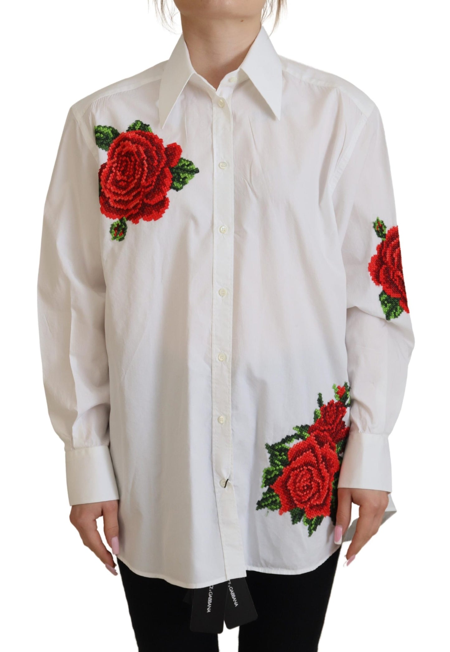 Dolce &amp; Gabbana Camicia Elegante In Misto Seta Ricamata Floreale