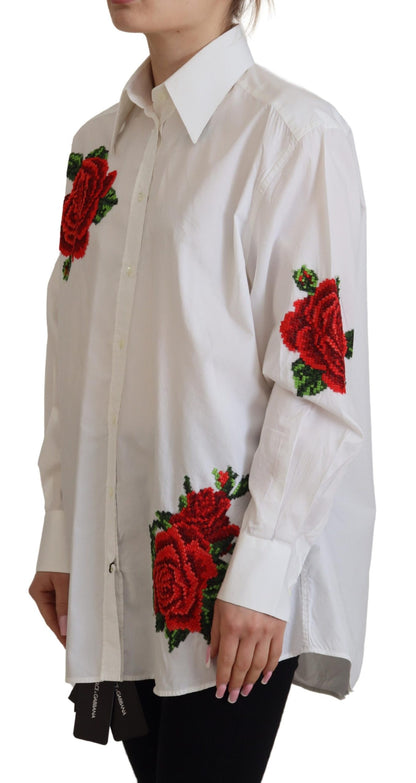 Dolce &amp; Gabbana Camicia Elegante In Misto Seta Ricamata Floreale