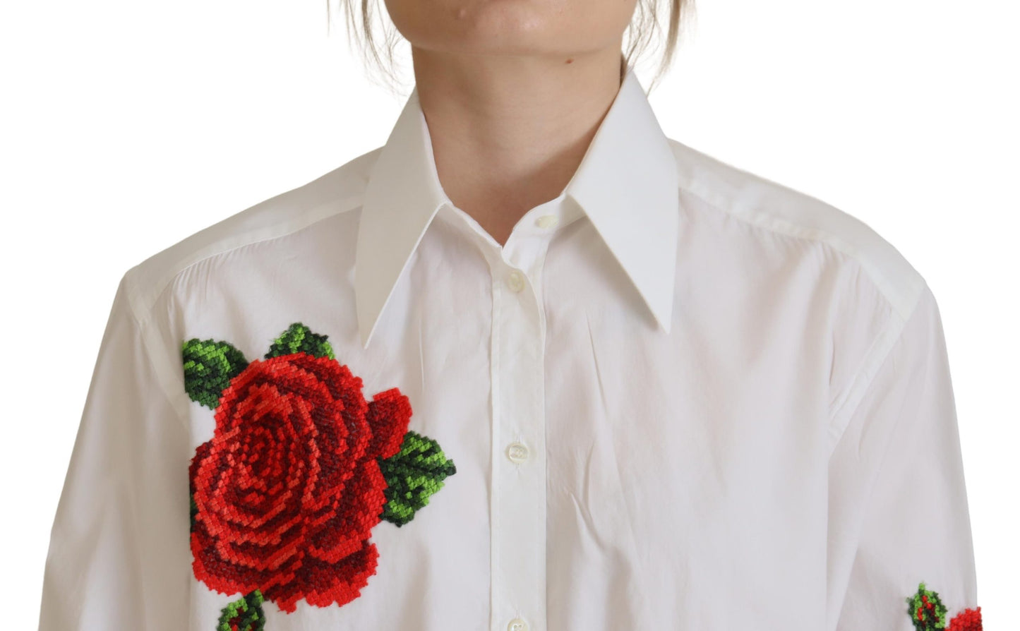 Dolce &amp; Gabbana Camicia Elegante In Misto Seta Ricamata Floreale