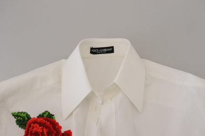 Dolce &amp; Gabbana Camicia Elegante In Misto Seta Ricamata Floreale