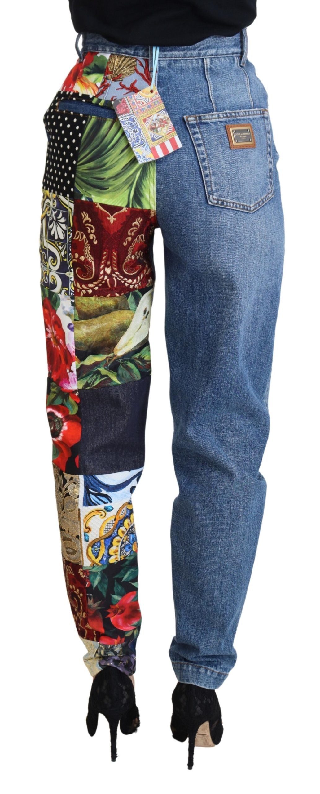 Jeans di lusso in denim blu jacquard patchwork Dolce &amp; Gabbana