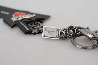 Dolce & Gabbana Elegant Silver and Black Designer Keychain