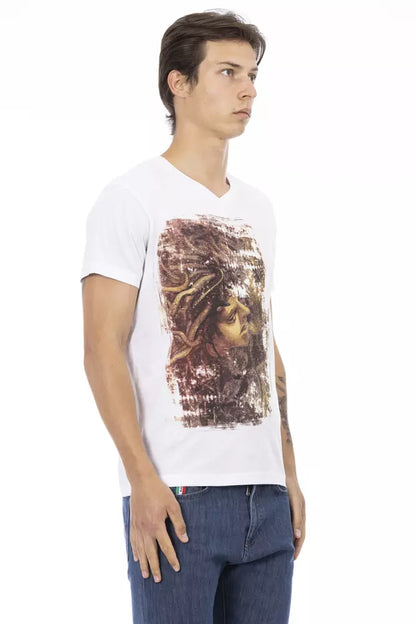 T-shirt Trussardi Action elegante con scollo a V e stampa chic sul davanti