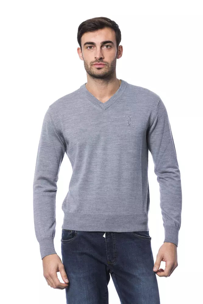 Maglione da uomo in lana merino grigia Billionaire Italian Couture