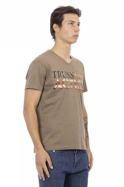 Trussardi Action T-shirt da uomo in cotone marrone con scollo a V