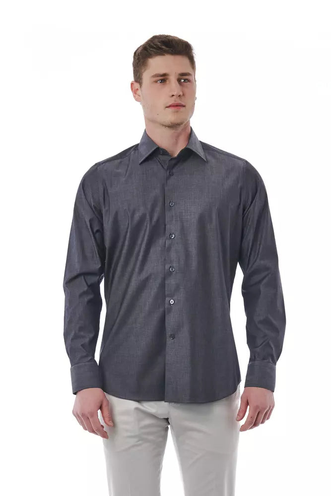 Camicia da uomo in cotone grigio Bagutta